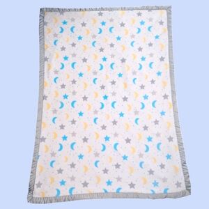 Parent's Choice Baby Blanket Moon Stars Soft Plush White Raised Dots Polkadots